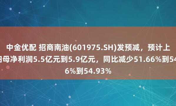 中金优配 招商南油(601975.SH)发预减，预计上半年归母净利润5.5亿元到5.9亿元，同比减少51.66%到54.93%